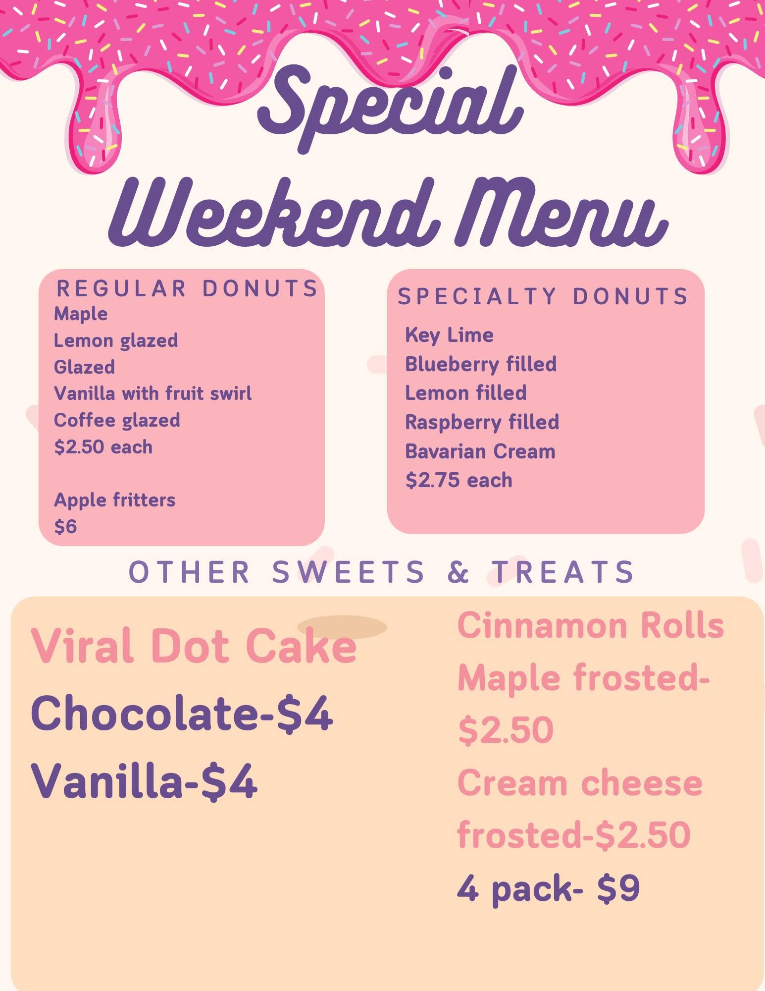 This week's weekend special menu